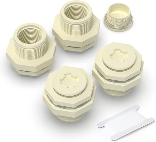 TAISHER 4 piezas Adaptador de conector de tanque de mamparo de 3/4" blanco de ABS con tapones y junta para tanque de agua, barriles de lluvia,