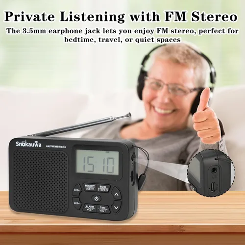 Miniatura 4 de Radio AM FM, radio portátil NOAA para emergencias, pequeña radio digital con almacenamiento de modo dual, sintonizador digital, temporizador
