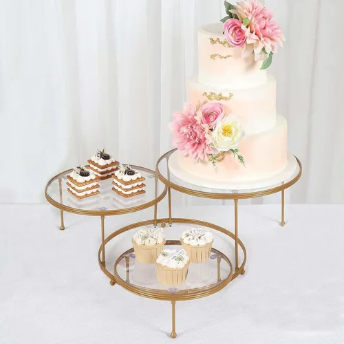 Miniatura 11 de Efavormart - Paquete de 2 elevadores de plástico transparente de 12 pulgadas con borde dorado para cupcakes y postres, soporte desechable para tartas