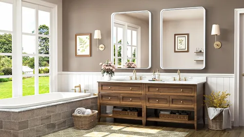 Miniatura 222 de TokeShimi - Espejo para pared de baño, espejo de tocador con marco de metal de aleación de aluminio mate cepillado e inoxidable, decoración rústica