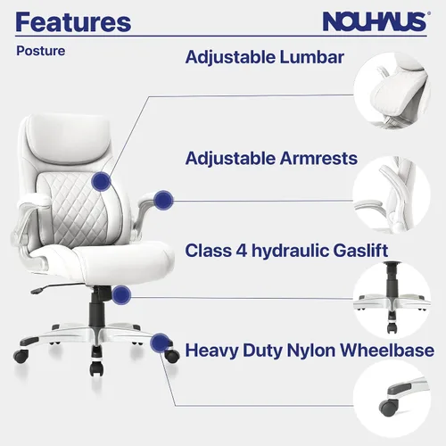 Miniatura 4 de Nouhaus +Posture Silla de oficina ergonómica de piel sintética. Soporte lumbar Click5 con reposabrazos FlipAdjust. Silla ejecutiva moderna y silla