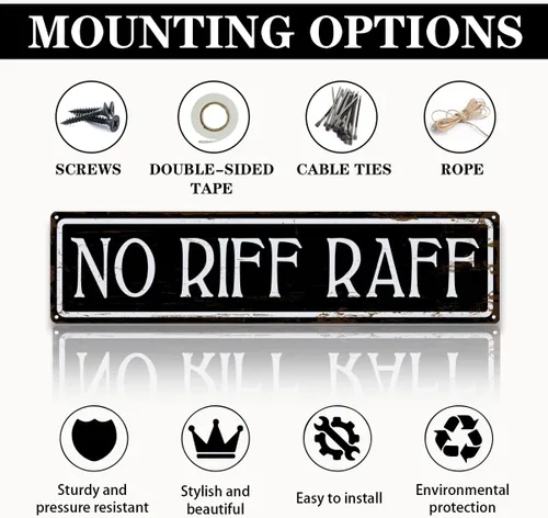 Miniatura 3 de Letrero con texto en inglés "No Riff Raff", divertida decoración de pared de metal, letreros de lata de metal retro, decoración divertida de bar