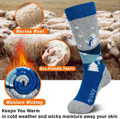 Miniatura 2 de Hylaea - Calcetines de lana merino para niños, calcetines térmicos cálidos hasta la rodilla, para esquí, patinaje, snowboard, para niños y niñas