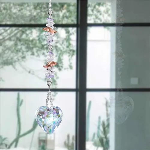 Miniatura 8 de kanpura Atrapasoles con forma de corazón de cristal Ab de 1.772 in para ventana, atrapasoles de cristal con forma de corazón, adorno colgante de Ab
