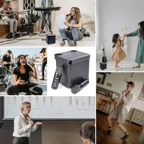 Miniatura 7 de Mini máquina de karaoke para adultos y niños, altavoz portátil de karaoke Bluetooth para TV, con 2 micrófonos inalámbricos, sistema de altavoces PA