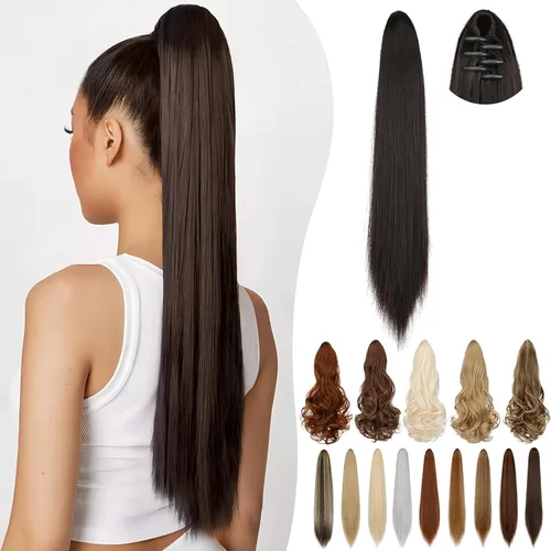 Miniatura 28 de Extensión de cola de caballo de 18 pulgadas, 20 pulgadas, larga, rizada, ondulada, recta, con clip, de aspecto natural, extensión de cabello