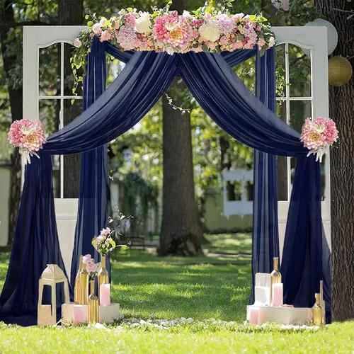 Tela para arco de boda, azul marino, 20 pies, 2 paneles de tela de gasa, arcos de boda para ceremonia, cortinas de techo, arcos de boda, arco de