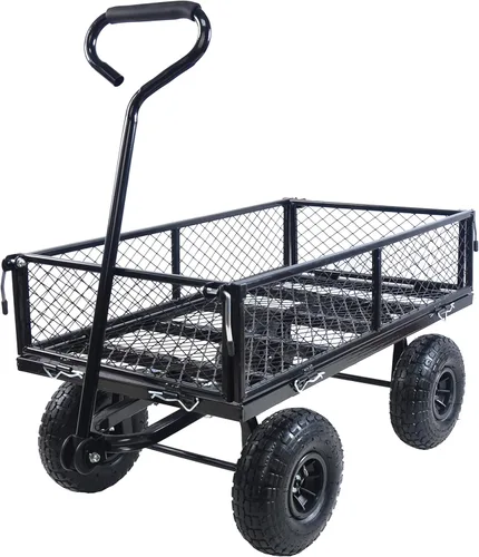Carrito de utilidad para exteriores de alta resistencia, carrito de jardín con lados extraíbles, carrito de herramientas rodante de acero, carrito