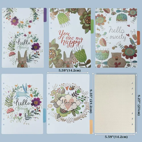 Miniatura 3 de Kit de papel de recarga A5, 160 páginas de inserciones para cuaderno Filofax de 6 agujeros JournalDot Line Grid en blanco, 100 GSM, con accesorios