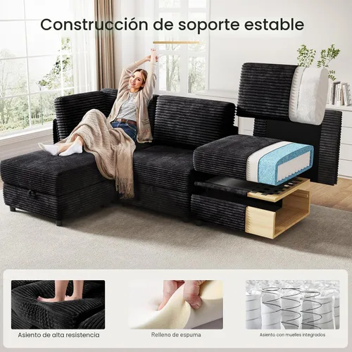 Miniatura 6 de KKL Sofá seccional modular en forma de U de 6 plazas con otomano de almacenamiento, sofá convertible en forma de L de terciopelo mullido y ancho
