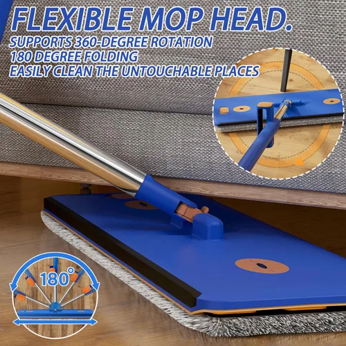 Miniatura 3 de Juego de trapeador plano autoescurrido de 16.5 pulgadas y cubeta plegable – Trapeador de microfibra húmedo y seco manos libres con escobilla
