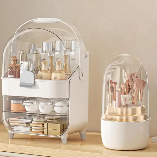 Miniatura 16 de Organizador de maquillaje para encimera, soporte para cuidado de la piel, organizador de mostrador de baño, caja de almacenamiento, vitrinas