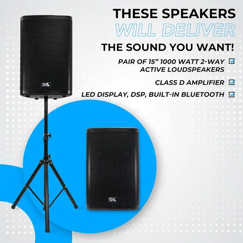 Miniatura 4 de Seismic Audio Altavoces Fury-15, par de altavoces PA/DJ premium, 15", Bluetooth, DSP, mezclador integrado y amplificador de clase D