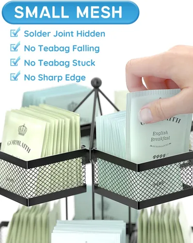 Miniatura 4 de Organizador de bolsas de té, soporte de almacenamiento para bolsitas de té, carrusel giratorio para 96 bolsitas de té, contenedor de bolsitas de té