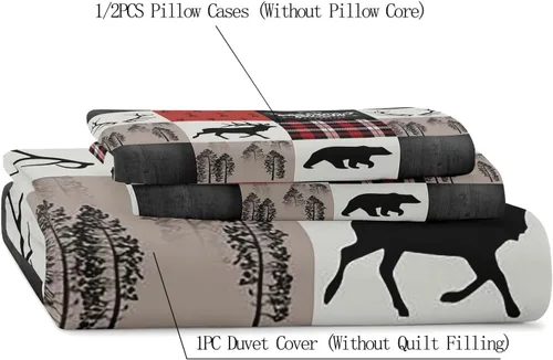Miniatura 5 de LUVIVIHOME 2 piezas de funda de edredón de Navidad, juego de ropa de cama individual, ropa de cama rústica de cabaña, colcha de Navidad y Día