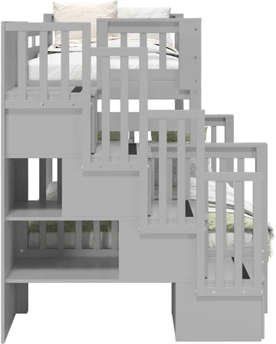 Miniatura 8 de Bedz King Literas de escalera de tamaño individual sobre matrimonial con 4 cajones en los escalones, color cereza oscuro