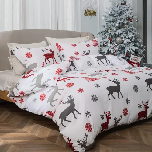 Miniatura 3 de MILDLY - Juego de funda de edredón de Navidad, tamaño King, microfibra suave, diseño de reno, copo de nieve, para regalos de Navidad