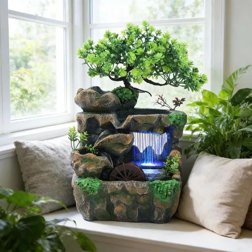 Miniatura 6 de 11.81 pulgadas Fuente de rocalla de mesa para interiores, cascada de bonsái, mini fuente de agua de rocalla con bomba automática y luz LED