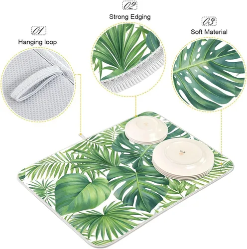 Miniatura 4 de Tapete de secado de platos de flores de porcelana azul y blanca para encimera de cocina, almohadilla de secado de microfibra absorbente