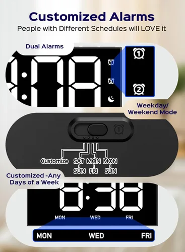 Miniatura 5 de GOLOZA Relojes Despertadores Digitales para dormitorios, reloj digital con 4 niveles de brillo + apagado, dobles alarmas personalizables, puerto