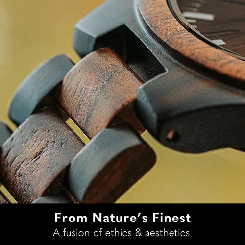 Miniatura 3 de Reloj Treehut para hombre de madera de ébano y nogal con correa de madera y movimiento de cuarzo analógico