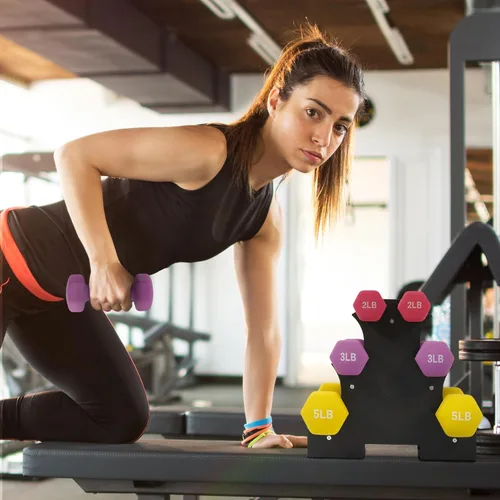 Miniatura 7 de Fitvids Neoprene Coated Dumbbell Set with Rack, Free Hand Weight Set For Home Gym Workout, Anti-Slip, Anti-roll, 20LBS, 32LBS, 50LBS and 56LBS Sets