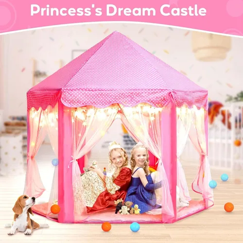 Miniatura 2 de Sumbababy - Tienda de campaña de castillo de princesa para niñas, de juego, hexagonal, azul, con luces de estrella de hadas, juguetes para niños