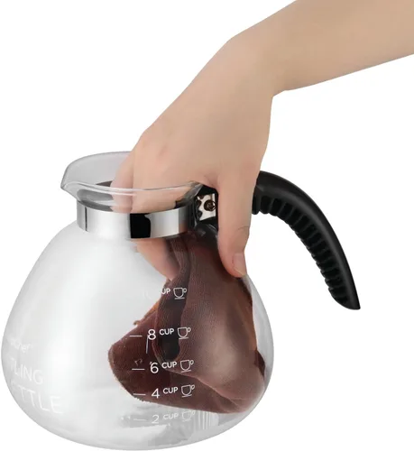 Miniatura 6 de Hervidor de té silbante de vidrio de borosilicato, capacidad de 12 tazas/48 onzas, sin BPA, para gas, electricidad y gamas de vidrio