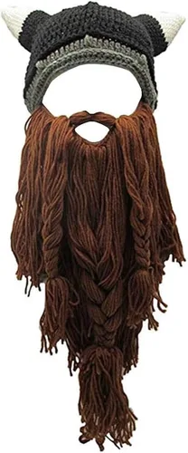 Gorro de barba tejido divertido de estilo bárbaro creativo, gorro de punto con barba, peluca, gorro tipo bone con máscara facial de barba