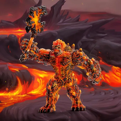 Miniatura 7 de Schleich Eldrador Creatures - Figurina de monstruo de lava con hacha de batalla para jugar - Figura de acción de golem de fuego gigante posable