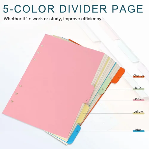 Miniatura 4 de Toplive Papel de repuesto A5, relleno de hojas sueltas en blanco, 90 hojas (180 páginas) con 5 divisores coloridos y 1 paquete de notas adhesivas