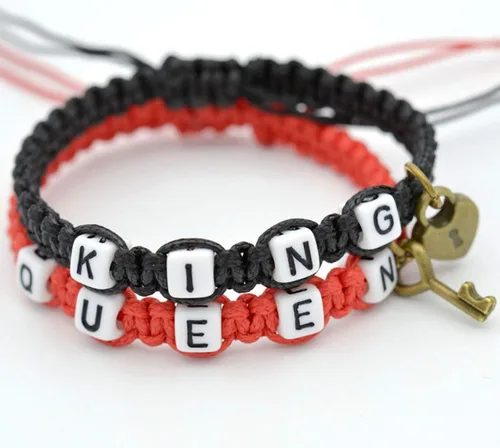 Miniatura 2 de Pulseras para niñas adolescentes hecho a mano pareja rey reina trenzado cuerda pulsera clave aleación colgante decoración regalo