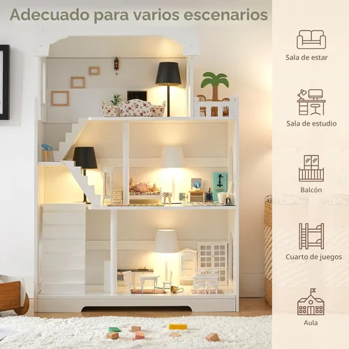 Miniatura 7 de Estantería de Casa de Muñecas de Madera - Estantería de Casa de Muñecas para Niños Pequeños, Espacio Extra para Almacenamiento de Juguetes y Libros