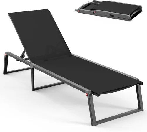 Tumbona de aluminio para exteriores, plegable y sin montaje, sillas reclinables de 5 posiciones para exteriores junto a la piscina, tumbona de sol