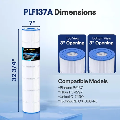 Miniatura 2 de POOLPURE El filtro de piscina PLF137A reemplaza a PA137, Unicel C-7490, Filbur FC-1297, FC-6455, Hayward CX1380-RE, C-5500, C5520, SD-00368