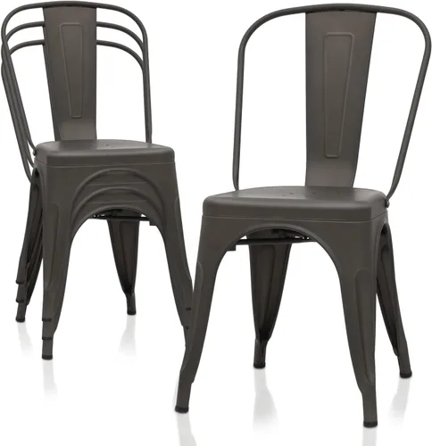 Miniatura 10 de MoNiBloom Juego de 4 sillas de comedor de metal de 18 pulgadas para interiores y exteriores, apilables, con respaldo alto para uso en el hogar, Negro