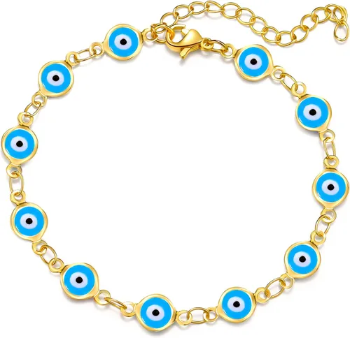 Evil Eye Bracelets Blue Eye Ojo Hamsa Jewelry Dainty Gold Link Bracelets for Women Lucky Turkish Protection Trendy Birthday Jewelry Gifts