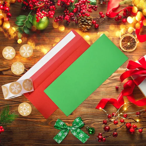Miniatura 6 de 100 Sobres Número 10 Sobres para Tarjetas de Regalo con 200 Calcomanías de Copos de Nieve de Papel Kraft de Navidad Calcomanías del Día de San
