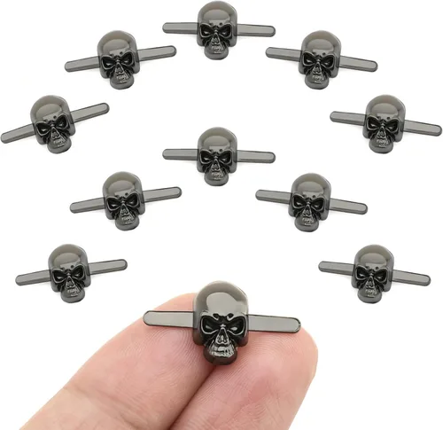Miniatura 14 de CRAFTMEMORE Paquete de 10 adornos de piel con forma de calavera y forma gótica de hueso (pequeño, 0.315 x 0.551 in, plateado)
