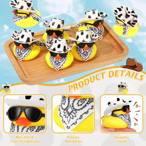 Miniatura 2 de Sosation Juego de 36 mini patos amarillos de goma vaquero, juguete de baño de patos pequeños, juguete de bañera con sombrero de vaquero, pañuelos