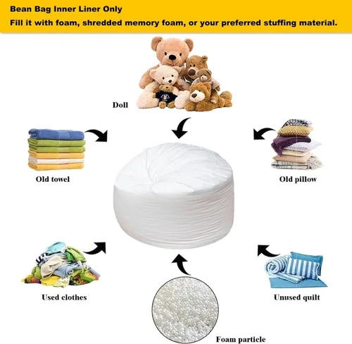 Miniatura 4 de Puf de repuesto para puf, para puf, silla, sofá perezoso, forro interior con cremallera, sin relleno, fácil limpieza, forro interior de puf blanco