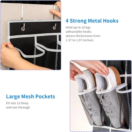 Miniatura 6 de SAVERHO Organizador de zapatos con 35 bolsillos sobre la puerta, organizador de zapatos colgante para puerta con 35 bolsillos de malla, bolsa