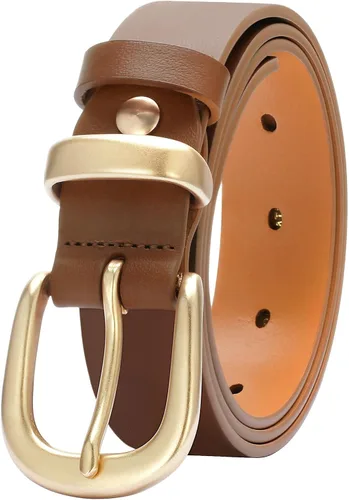 Miniatura 30 de Cinturones para mujer para jeans de 1.1 pulgadas de ancho, cinturones para vestidos de cuero de grano completo con hebilla dorada, caja de regalo