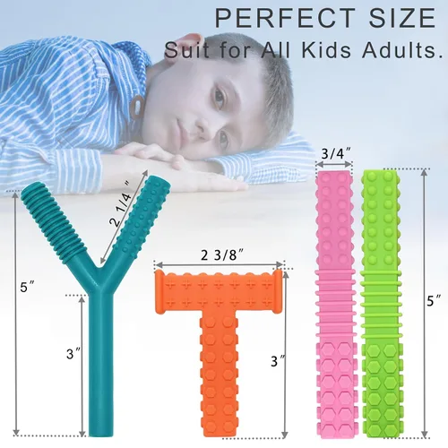 Miniatura 3 de Juguetes sensoriales para masticar para niños autistas, paquete de 4 tubos de silicona para masticar varillas, juguetes para autismo, TDAH, SPD