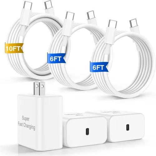 Miniatura 10 de Cargador de carga rápida para iPhone 17 y 16 Pro Max, cargadores USB C súper rápidos para iPhone 17 (6 pies+6 pies + 10 pies) tipo C con bloque