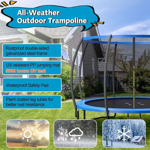 Miniatura 6 de Giantex Trampolín para niños, cama elástica grande para exteriores aprobada por ASTM con red, escalera, marco de acero galvanizado a prueba de Azul