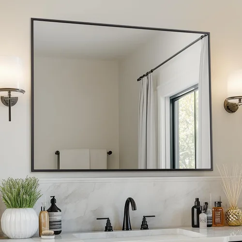 Miniatura 28 de Antok Espejo de baño con marco de metal negro de 22 x 30 pulgadas, espejo de pared con esquinas redondas, espejo de tocador para sobre el fregadero