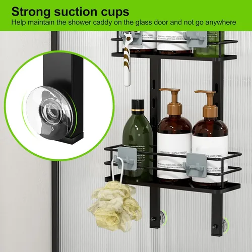 Miniatura 5 de Orimade Organizador ajustable para colgar sobre la puerta de la ducha con ganchos, estante organizador de baño, estante de almacenamiento, cesta
