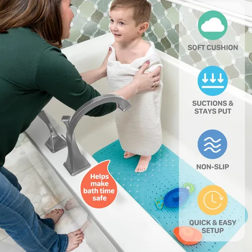 Miniatura 2 de Nuby Tapete de baño acolchado para bebés y niños pequeños, tapete antideslizante para ducha y bañera con ventosas, color aguamarina