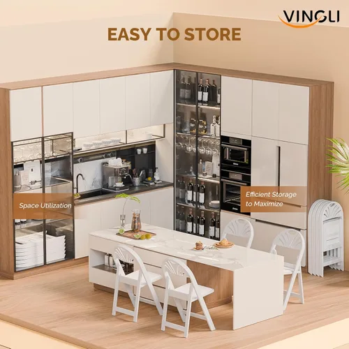 Miniatura 5 de VINGLI Silla plegable de plástico de resina blanca con asiento acolchado, silla de plástico plegable con capacidad de peso de hasta 350 libras